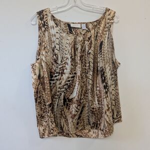 Chico's Feather Pattern Sleeveless Blouse - Brown and Tan
